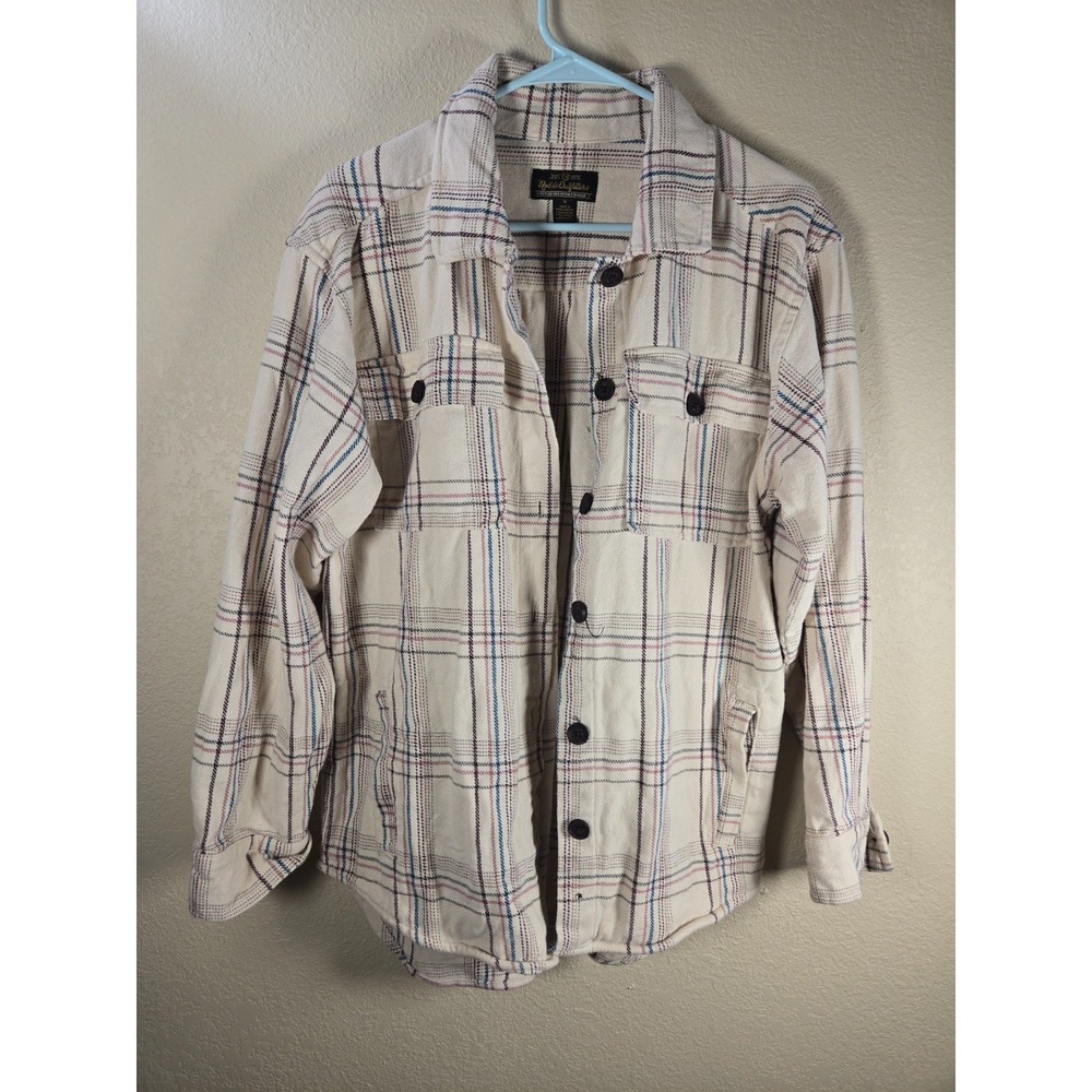 Noble Outfitters Brawny Shacket Womens M Semi-Fitted Flannel Oatmeal Plaid